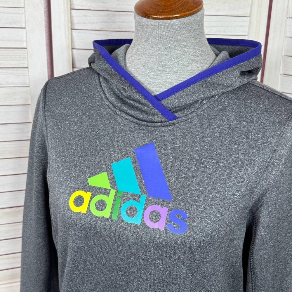 Adidas Climawarm Rainbow Logo Pullover Hoodie Grey Multi Medium - Picture 5 of 12